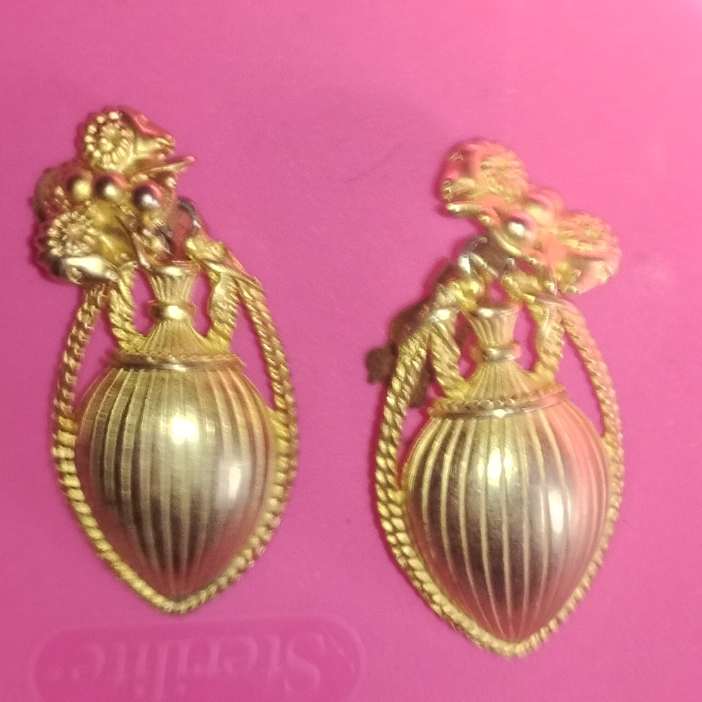 Gold Statement Earrings, vintage clip ons